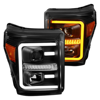 Anzo® - Plank Style Driver and Passenger Side Black Switchback U-Bar™ Projector Headlights with LED Turn Signal