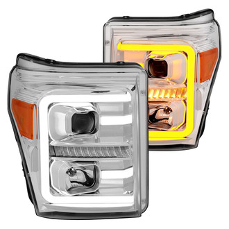Anzo® - Plank Style Driver and Passenger Side Chrome Switchback U-Bar™ Projector Headlights with LED Turn Signal