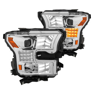 Anzo® - Plank Style Driver and Passenger Side Chrome Dual DRL Bar Projector Headlights with Sequential LED Turn Signal
