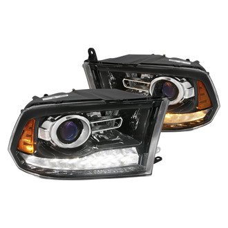 Anzo® - Plank Style Driver and Passenger Side Black Projector Headlights with Switchback LED DRL