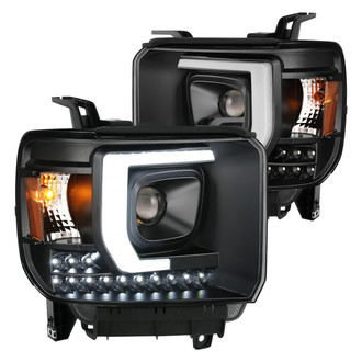 Anzo® - Plank Style Driver and Passenger Side Black U-Bar™ Projector Headlights with Parking LEDs