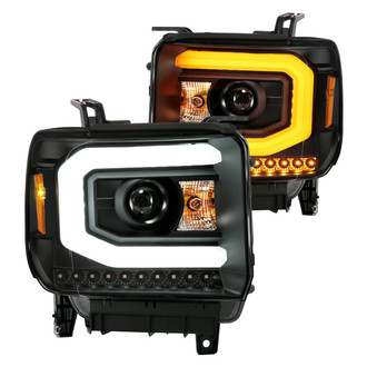 Anzo® - Plank Style Driver and Passenger Side Black Switchback U-Bar™ Projector Headlights with LED Turn Signal