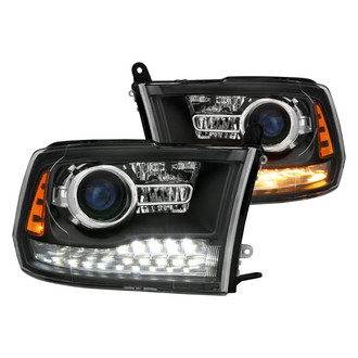Anzo® - Plank Style Driver and Passenger Side Black Projector Headlights with Switchback LED DRL