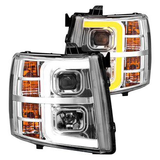 Anzo® - Plank Style Driver and Passenger Side Chrome Switchback LED U-Bar™ Projector Headlights
