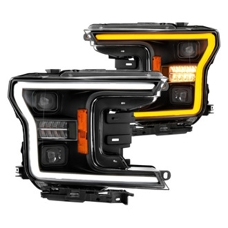 Anzo® - Plank Style Driver and Passenger Side Black Sequential U-Bar™ Projector LED Headlights
