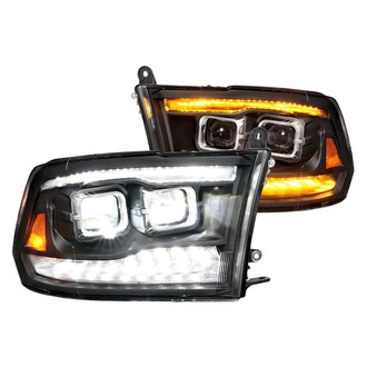 Anzo® - Plank Style Driver and Passenger Side Black Dual Projector LED Headlights with LED DRL and Sequential Turn Signal