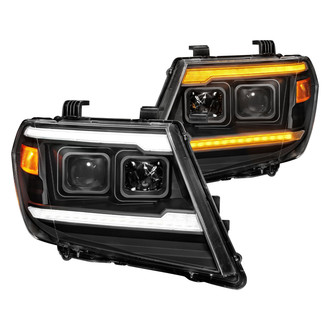 Anzo® - Plank Style Driver and Passenger Side Black Projector Headlights with Sequential LED DRL