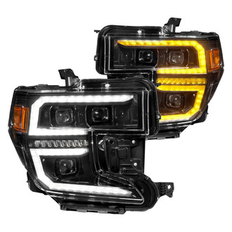 Anzo® - Plank Style Driver and Passenger Side Black Projector LED Headlights with DRL and Sequential Turn Signal