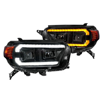 Anzo® - Plank Style Driver and Passenger Side Black Projector Headlights with LED DRL and Sequential Turn Signal