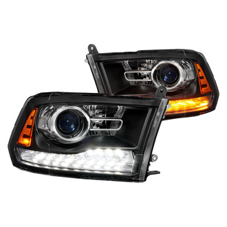 Anzo® - Plank Style Driver and Passenger Side Mist Black Projector Headlights with LED DRL and Sequential Turn Signal