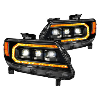 Anzo® - Driver and Passenger Side Black Projector LED Headlights with Amber DRL