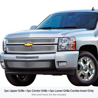 APG® GR03FAA33S - 4-Pc Chrome Polished 8x6 mm Horizontal Billet Main and Bumper Grille Kit