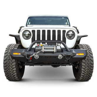Aries® - TrailChaser™ Mid Width Textured Black Front Winch Modular Bumper Kit with Hoop