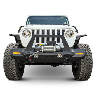 Aries® - TrailChaser™ Mid Width Textured Black Front Winch Modular Bumper Kit with Angular Hoop