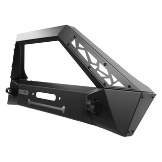 Attica 4x4® - Terra Series Stubby Black Powder Coated Front Winch Modular Bumper with Hoop