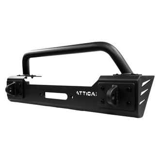 Attica 4x4® - Apex Series Stubby Black Powder Coated Front Winch HD Bumper with Hoop