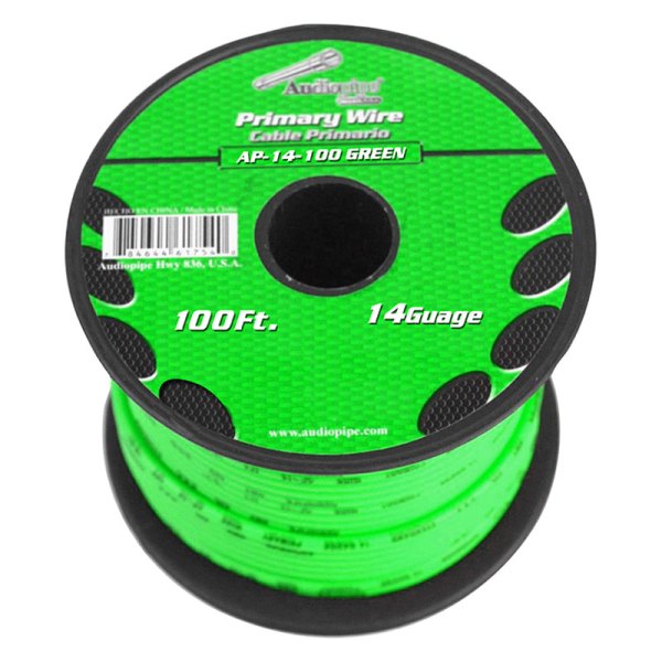 Audiopipe® - 14 AWG Single 100' Green Stranded TWP Primary Wire