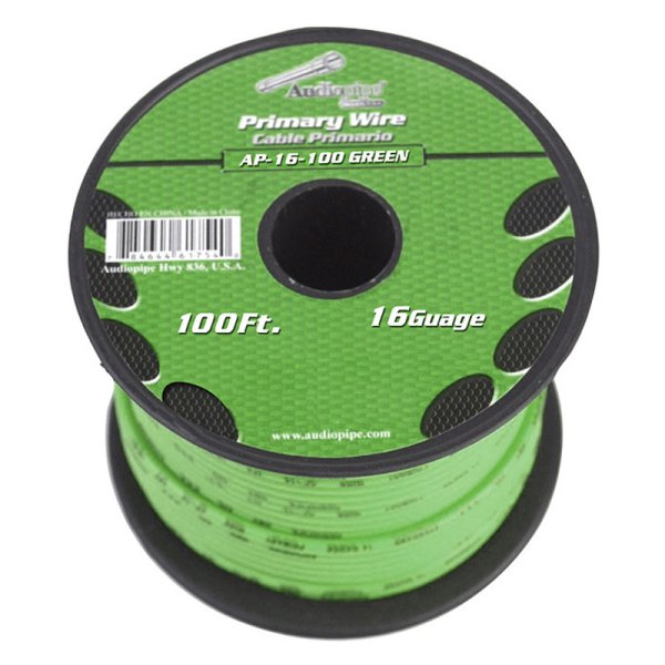 Audiopipe® - 16 AWG Single 100' Green Stranded TWP Primary Wire