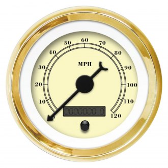 Aurora Instruments 2493 American Classic Assembled Turbo Gauge Gold Face, Black Classic Needles, Chrome Bezels