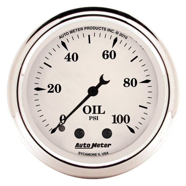 Auto Meter® - Old Tyme White Series 2-1/16" Oil Pressure Gauge, 0-100 PSI