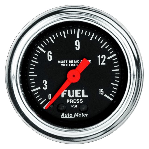 Auto Meter® - Traditional Chrome Series 2-1/16" Fuel Pressure Gauge with Isolator, 0-15 PSI