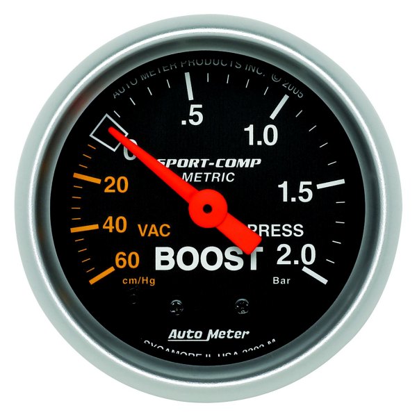 Auto Meter® - Sport-Comp Series 2-1/16" Boost/Vacuum Gauge, 60 Cm HG-2.0 BARS