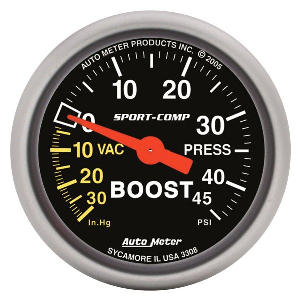 Auto Meter® - Sport-Comp Series 2-1/16" Boost/Vacuum Gauge, 30 In Hg/45 PSI