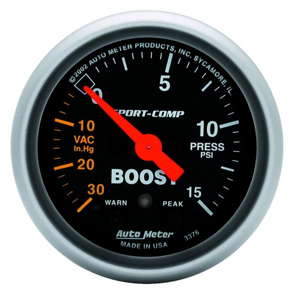 Auto Meter® - Sport-Comp Series 2-1/16" Boost/Vacuum Gauge, 30 In Hg/15 PSI