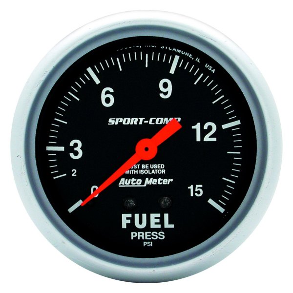 Auto Meter® - Sport-Comp Series 2-5/8" Fuel Pressure Gauge with Isolator, 0-15 PSI