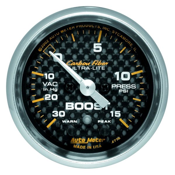 Auto Meter® - Carbon Fiber Series 2-1/16" Boost/Vacuum Gauge, 30 In Hg/15 PSI