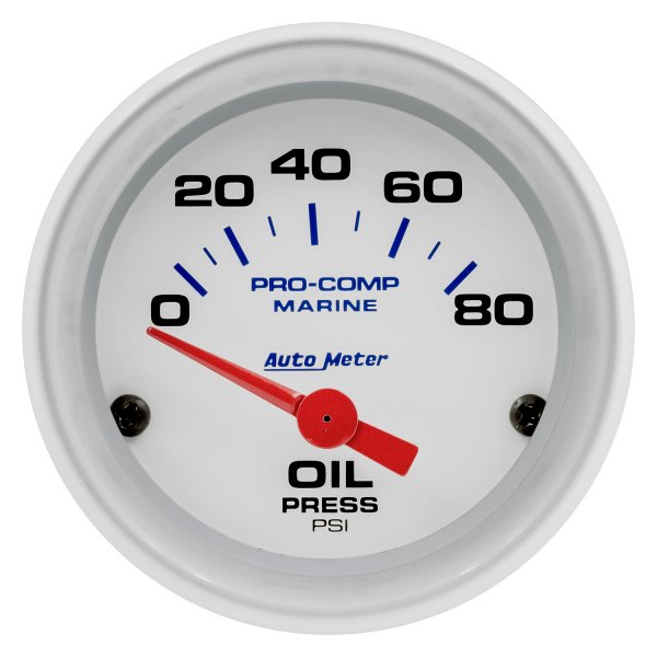 Auto Meter® - Marine White Series 2-1/16" Oil Pressure Gauge, 0-80 PSI