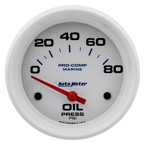 Auto Meter® - Marine White Series 2-5/8" Oil Pressure Gauge, 0-80 PSI