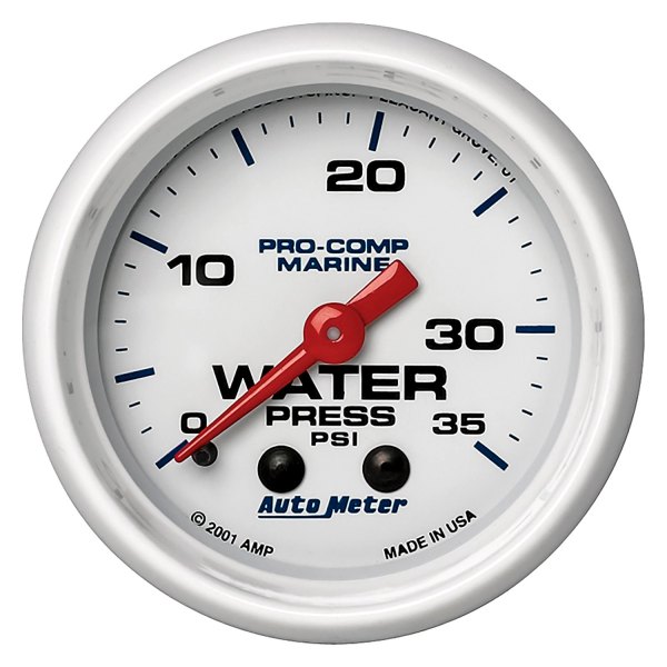 Auto Meter® - Marine White Series 2-1/16" Water Pressure Gauge, 0-35 PSI