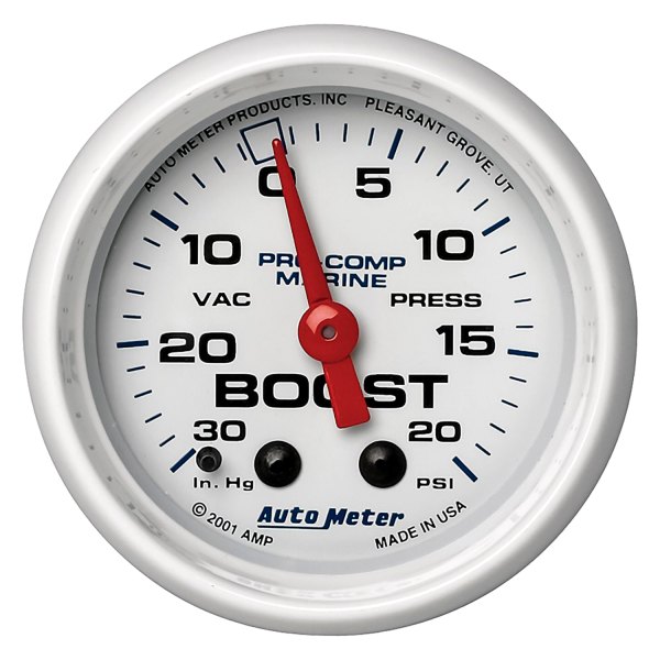 Auto Meter® - Marine White Series 2-1/16" Multi Purpose Boost/Vacuum Gauge, 30 In Hg/20 PSI