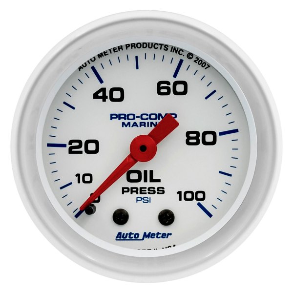 Auto Meter® - Marine White Series 2-1/16" Oil Pressure Gauge, 0-100 PSI