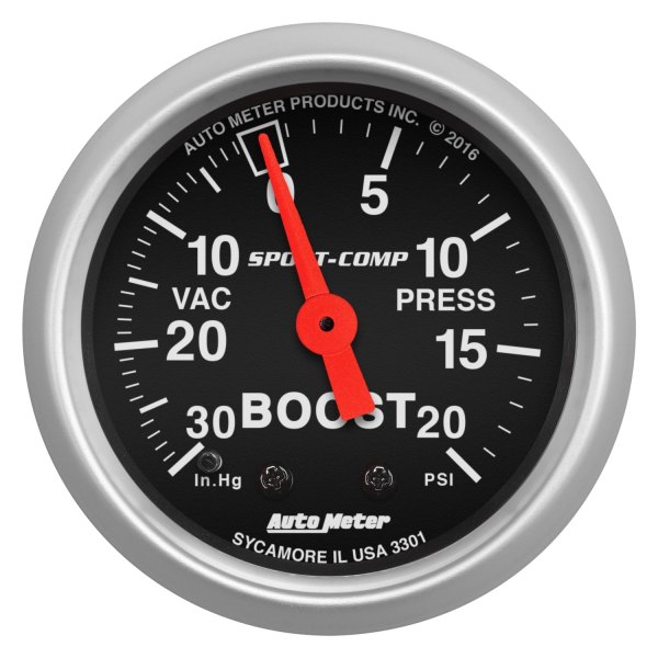 Auto Meter® - Sport-Comp Series 2-1/16" Boost/Vacuum Gauge, 30 In Hg/20 PSI