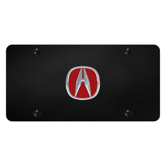 Autogold® - Black License Plate with 3D Chrome / Red Acura Emblem
