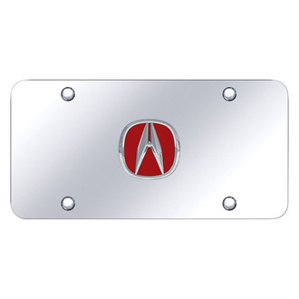 Autogold® - Chrome License Plate with 3D Chrome / Red Acura Emblem