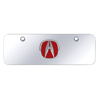Autogold® - Chrome Mini Size License Plate with 3D Chrome / Red Acura Emblem