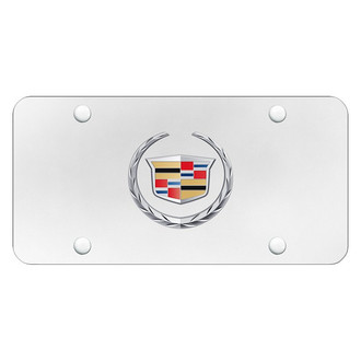 Autogold® - White License Plate with 3D Chrome / White Cadillac New Emblem