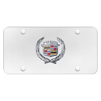Autogold® - White License Plate with 3D Chrome Cadillac Emblem