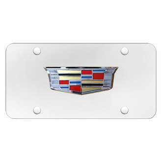 Autogold® - White License Plate with 3D Chrome Cadillac New Emblem