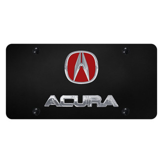 Autogold® - Black License Plate with 3D Chrome / Red Acura Logo and Emblem
