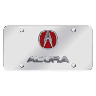 Autogold® - Chrome License Plate with 3D Chrome / Red Acura Logo and Emblem