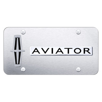Autogold® - Brushed License Plate with 3D Chrome Aviator Vertical Logo and Lincoln Emblem