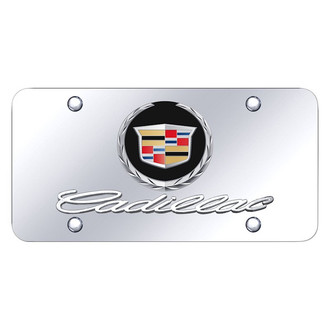 Autogold® - Chrome License Plate with 3D Chrome / Black Cadillac New Logo and Emblem