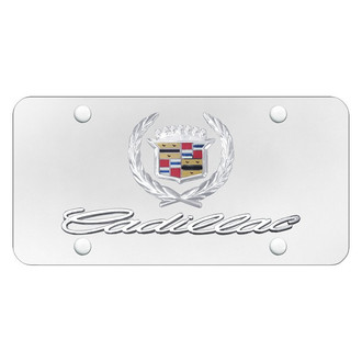 Autogold® - White License Plate with 3D Chrome Cadillac Logo and Emblem