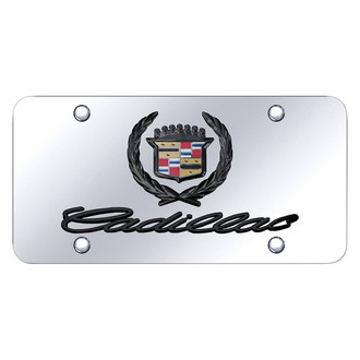 Autogold® - Chrome License Plate with 3D Black Pearl Cadillac Logo and Emblem