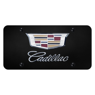Autogold® - Chrome on Black License Plate with Dual Cadillac 2014 Logo