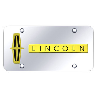 Autogold® - Chrome License Plate with 3D Style 2 Black / Gold Lincoln Logo and Emblem